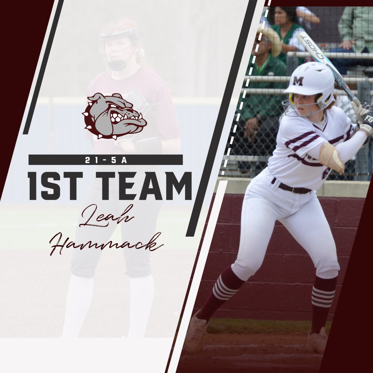 Congratulations to Senior Leah Hammack for being named 21-5A 1st Team #AlwaysABulldog @MagISDAthletics @MagnoliaISD @MagnoliaHighTX