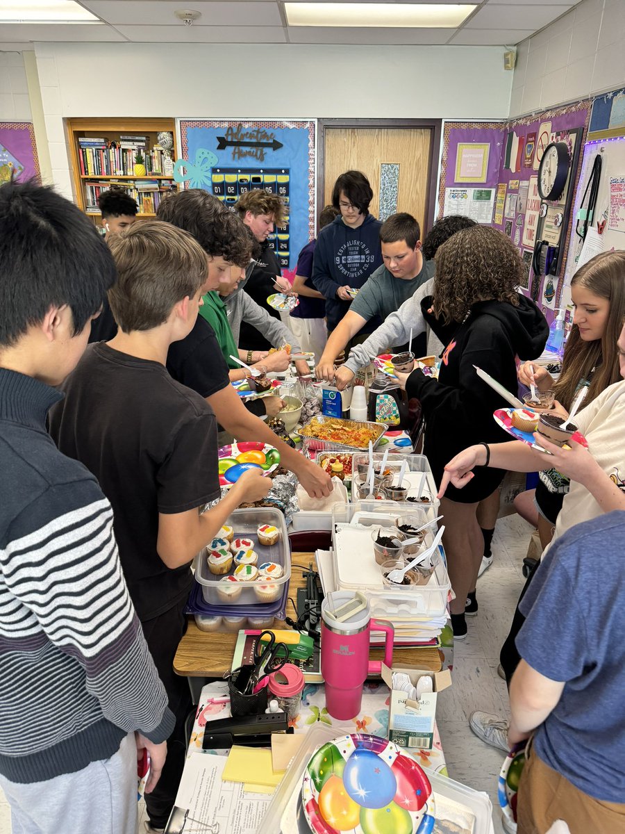 KDirge's tweet photo. Amazed by all the amazing dishes period 3 students brought in for our To Kill a Mockingbird Celebration. Students had to bring in a food that metaphorically represented their assigned character in the novel. We even had full loaded baked potato station! https://t.co/NJQzzMZxSd