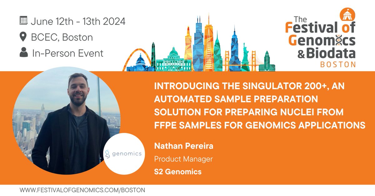 Interested in automated sample prep for #singlenuclei from FFPE samples? Nathan Pereira, Product Manager at @S2Genomics will be presenting the new Singulator 200+ on stage at #FOGBoston, which automates the whole process. Register now: hubs.la/Q02y5zQq0