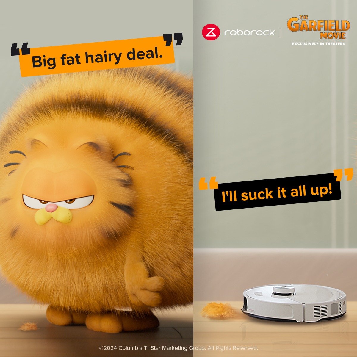 Garfield doesn't seem too bothered by his shedding, but our robot vacuum is here to tackle this 'big issue' head-on. 😺🌀 Enjoy The Garfield Movie on the big screen!🎬 #Garfield #TheGarfield #RoborockXGarfield #TheGarfieldMovie #RobotVacuum #Shedding #Cleaning