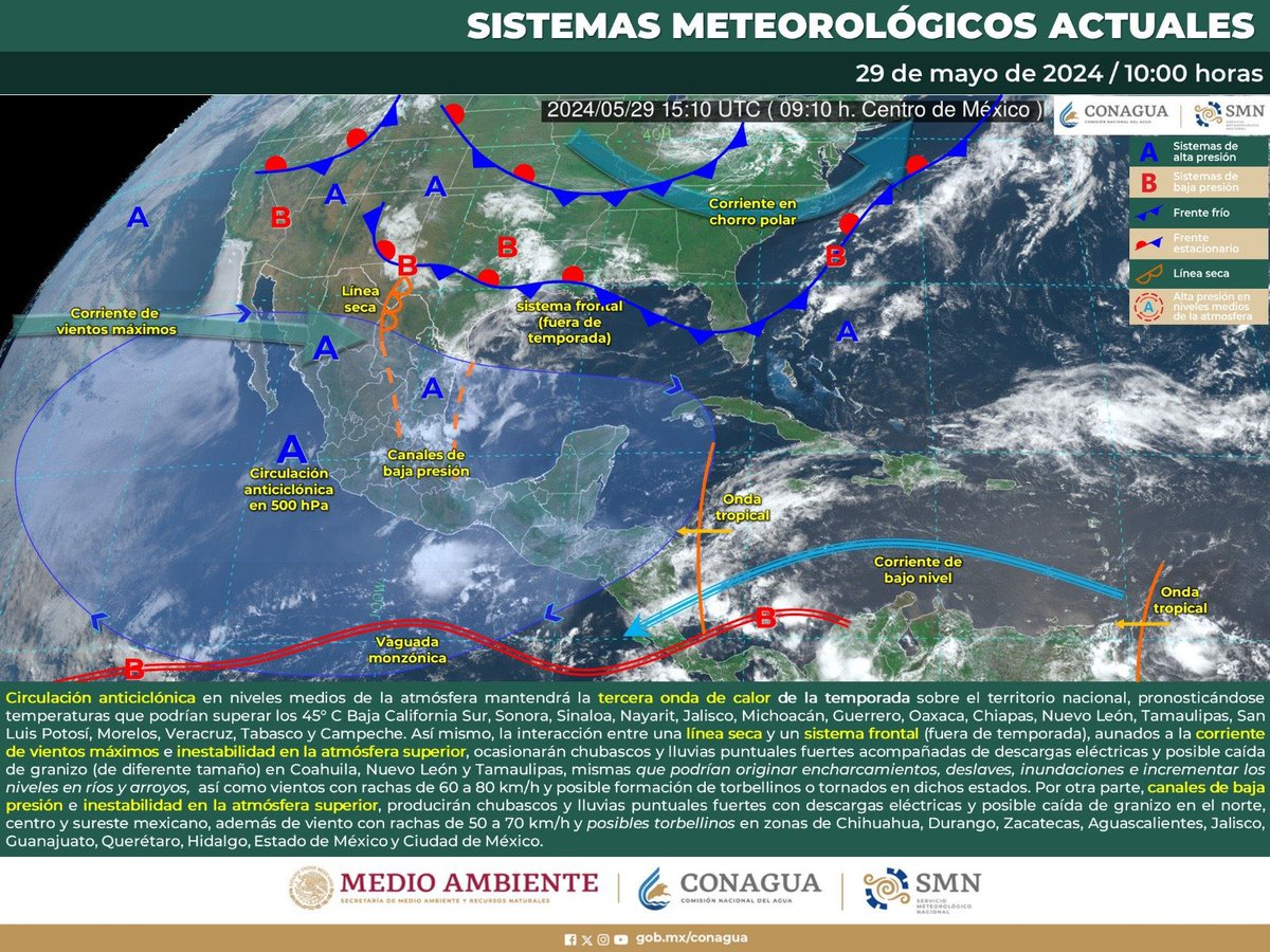 ☀️En la #Infografía se describen, los sistemas #Meteorológicos que incidirán en las condiciones del tiempo en #México.⬇️

Fuente: CONAGUA