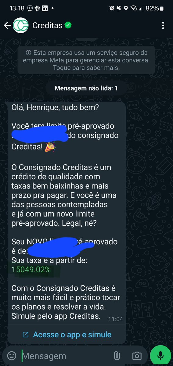 Eu tenho certeza que isso é um erro da @Creditas_Br pq não é possível uma taxa dessa