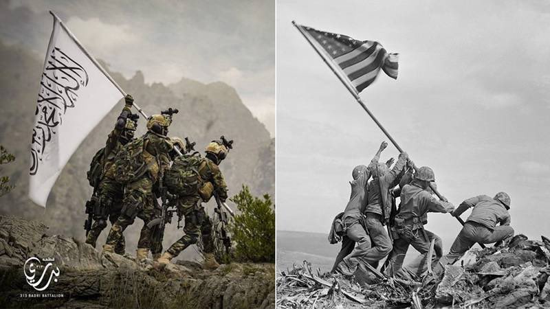 Taliban/IEA’s forces photo appears to mock Iwo Jima flag raising.

The US will never recover from the damage they got from Afghanistan😂.