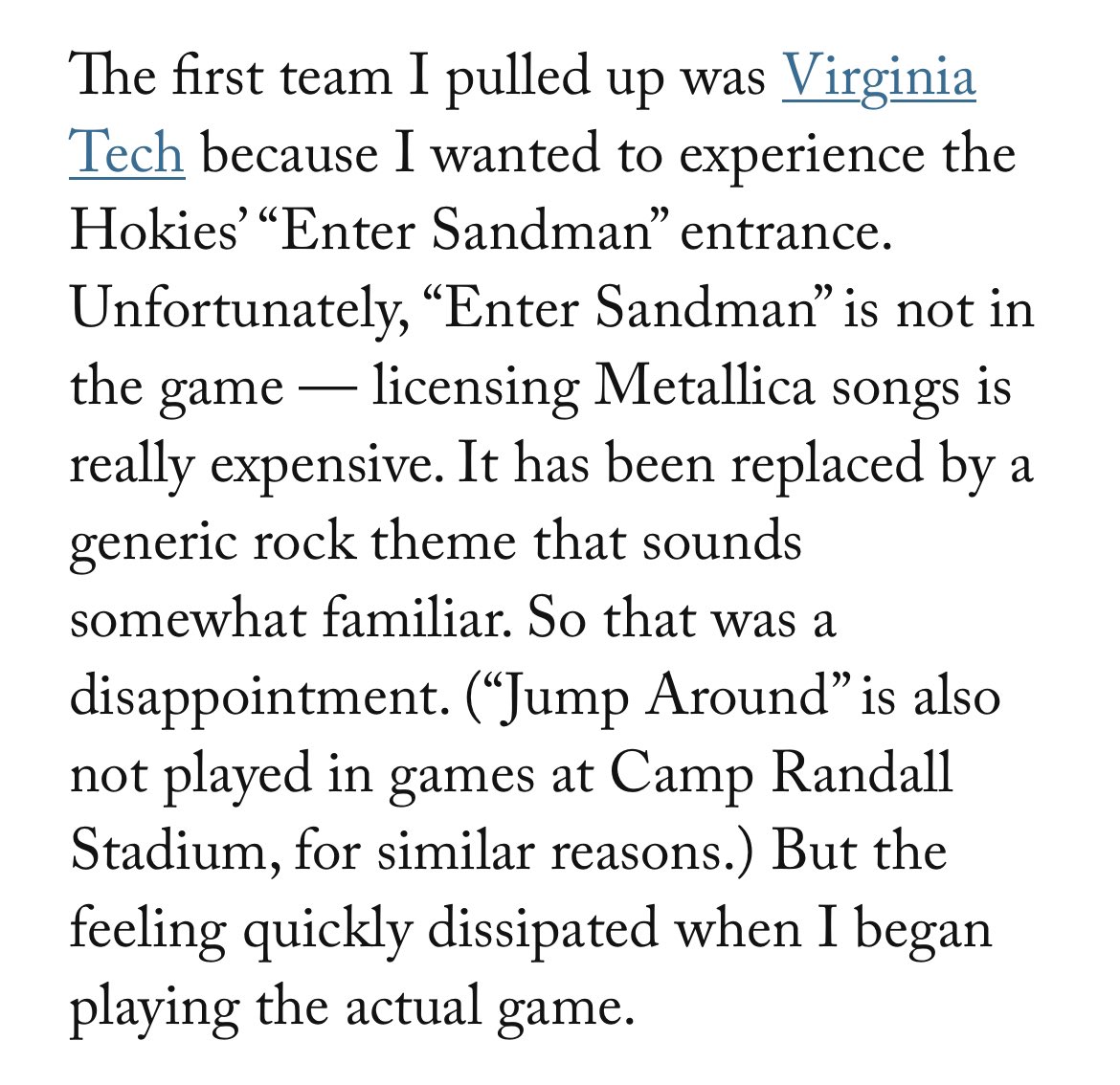 treadmillhorse's tweet photo. Enter Sandman is NOT in the new College Football 25 game https://t.co/GHW0rjuVaG