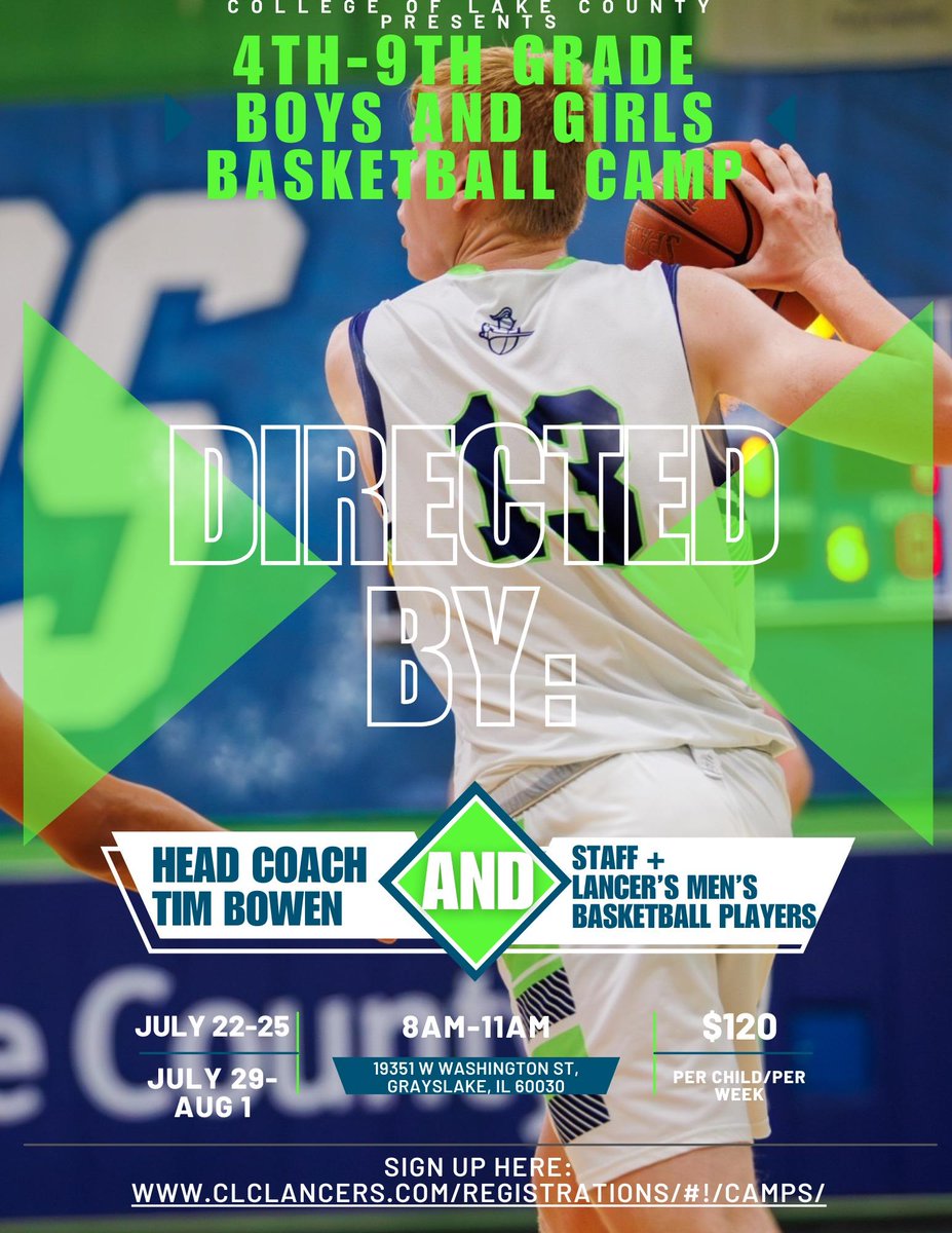 CLCLancersMBB's tweet photo. College of Lake County
Boys and Girls Summer Basketball Camps
https://t.co/JOKz7x4vKY https://t.co/GNQ8prag7v