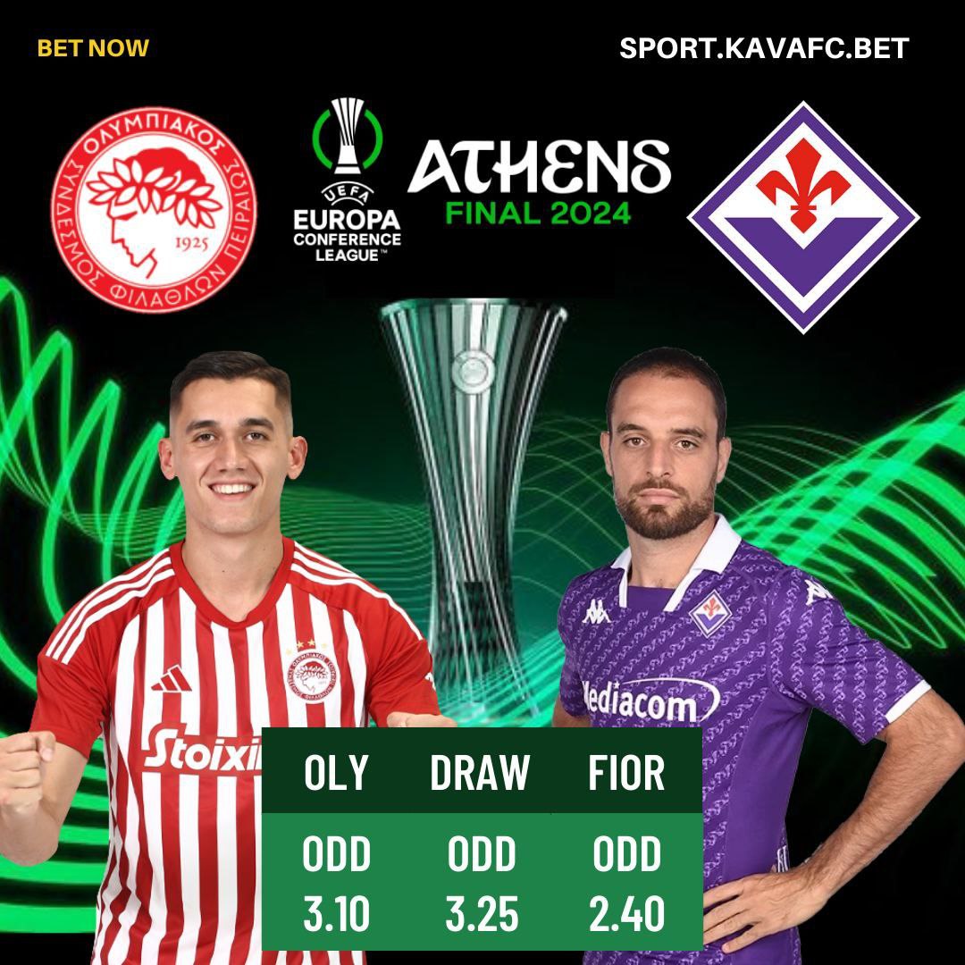 KavaFCBet's tweet photo. Ready for the #UEFA Conference League Finals?
Place your bets now! โฝ
#KAVA #GambleFi #SportingBets #BetsWithCrypto #Athens2024 #OlympiacosBC #Fiorentina https://t.co/BgjqO1L1T9