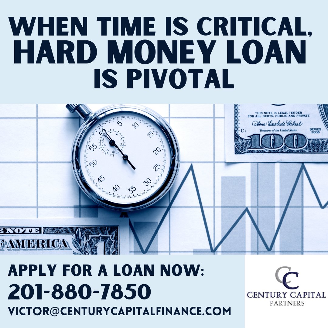 'When time is critical, Hard Money Loan is Pivotal'

Apply for a Loan now:
Contact Us:
201-880-7850 ext 102
or send an email to victor@centurycapitalfinance.com

#finances #hardmoneylender #money
#commercialloans #commercialrealestate #nyrealestate #nyrealtor