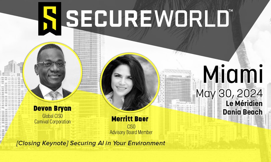 Tomorrow at the inaugural SecureWorld Miami conference, @DevonBryanz and @MerrittBaer will present the closing keynote on the uses and limits of AI in cybersecurity. See more details and register to attend! hubs.li/Q02yS7HZ0