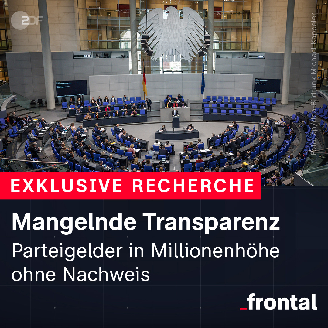 frontal (@zdffrontal) on Twitter photo Die Parteien im #Bundestag machen den Großteil ihrer Zuwendungen nicht transparent. 2022 blieben rund 100 Millionen Euro ohne öffentlichen Nachweis, zeigen Recherchen von #ZDFfrontal und 25 weiteren Medien sowie <a href="/lobbycontrol/">LobbyControl - (wir haben X verlassen)</a>. Mehr dazu bei <a href="/ZDFheute/">ZDFheute</a>: zdf.de/nachrichten/po… Die Parteien im #Bundestag machen den Großteil ihrer Zuwendungen nicht transparent. 2022 blieben rund 100 Millionen Euro ohne öffentlichen Nachweis, zeigen Recherchen von #ZDFfrontal und 25 weiteren Medien sowie <a href="/lobbycontrol/">LobbyControl - (wir haben X verlassen)</a>. Mehr dazu bei <a href="/ZDFheute/">ZDFheute</a>: zdf.de/nachrichten/po…