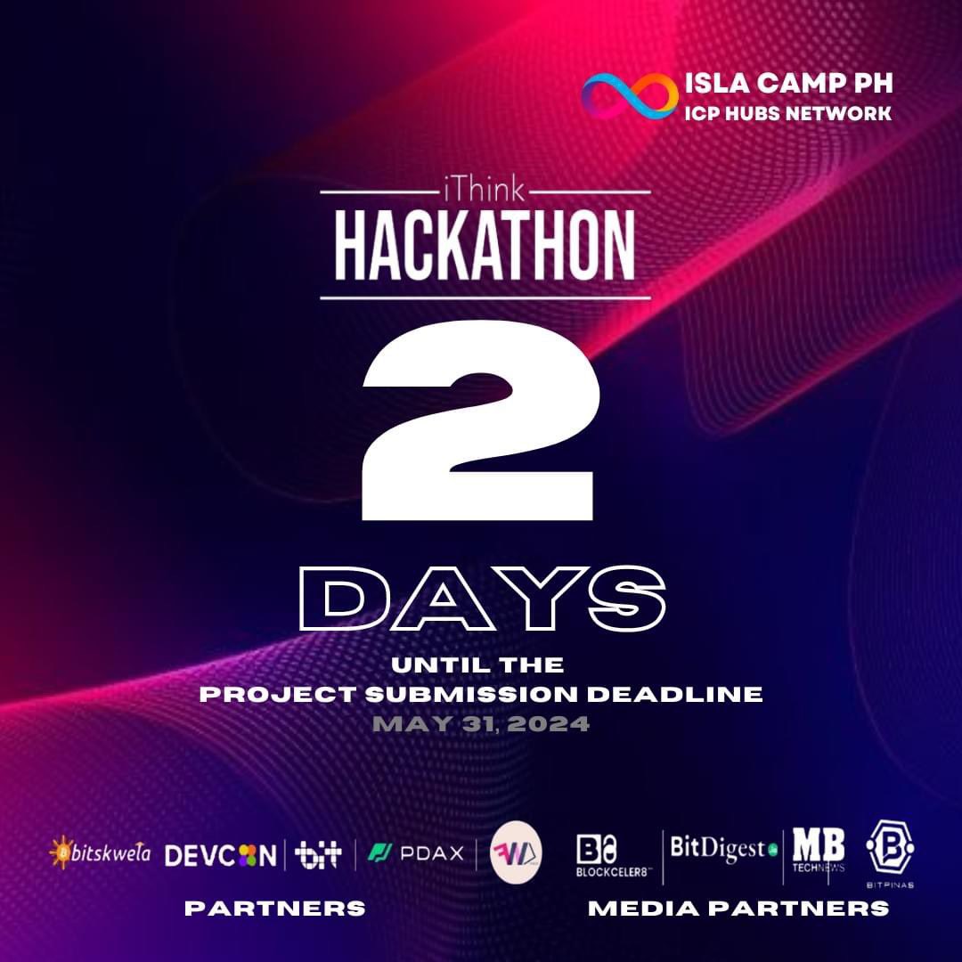 🚨 Attention all Web3 innovators! 🚨 Just a reminder that the deadline for our #iThinkHackathon project submission is fast approaching! ⏳ 📅 𝐒𝐮𝐛𝐦𝐢𝐬𝐬𝐢𝐨𝐧 𝐃𝐞𝐚𝐝𝐥𝐢𝐧𝐞: 𝐌𝐚𝐲 𝟑𝟏 Don't miss out on the chance to showcase your groundbreaking ideas and innovations