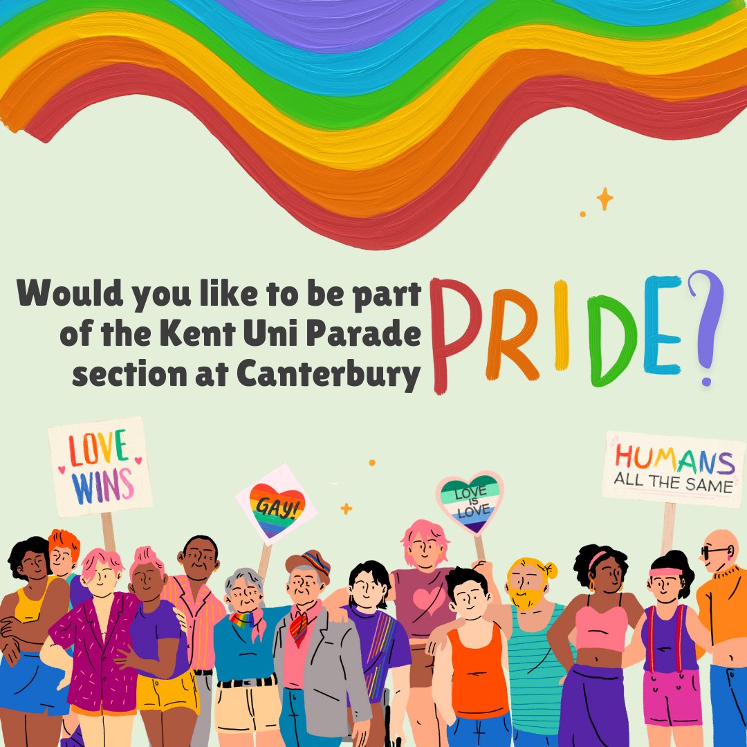 Would you like to be part of the Kent Uni Pride parade section at Canterbury Pride? If you are on the @KentLGBTStaff mailing list, check your email for details on how to reserve a wristband! If you are not - slide into our DMs!!