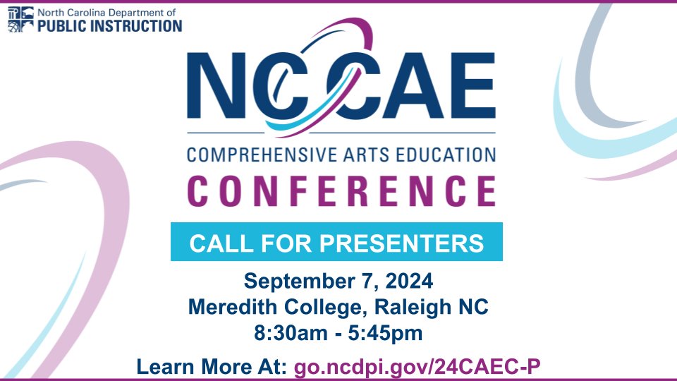 Unsure about being a solo presenter? Buddy up with a colleague to share practices how your students CONNECT, CREATE, PRESENT, or RESPOND in the Arts. Sessions can be discipline-specific or address multiple artistic disciplines. go.ncdpi.gov/24CAEC-P 
@ncpublicschools