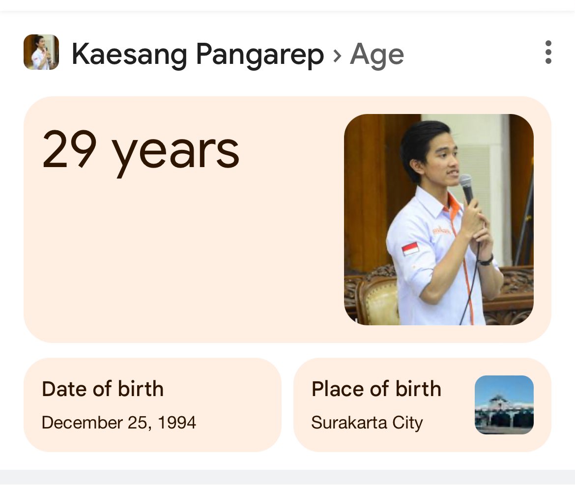 timpenguinnas's tweet image. Btw umur Kaesang masih 29 tahun. Sementara syarat usia Cagub dan Cawagub adalah 30 tahun. 😁

Pilkadanya nanti di bulan November, sementara Kaesang ultah bulan Desember. ☺️