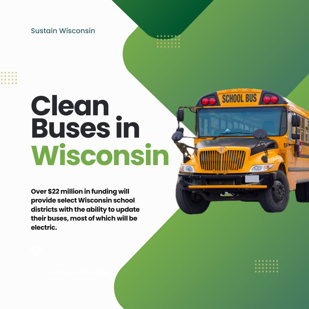clearpathfuture's tweet photo. New funding will help Wisconsin school districts update their buses to be more #ecofriendly 🌱⚡

Two dozen school districts, including Beloit and Milwaukee, will be receiving funding, helping them transition to #cleanenergy with new electric school buses! 
#ActOnClimate https://t.co/7LFTyOf1BA