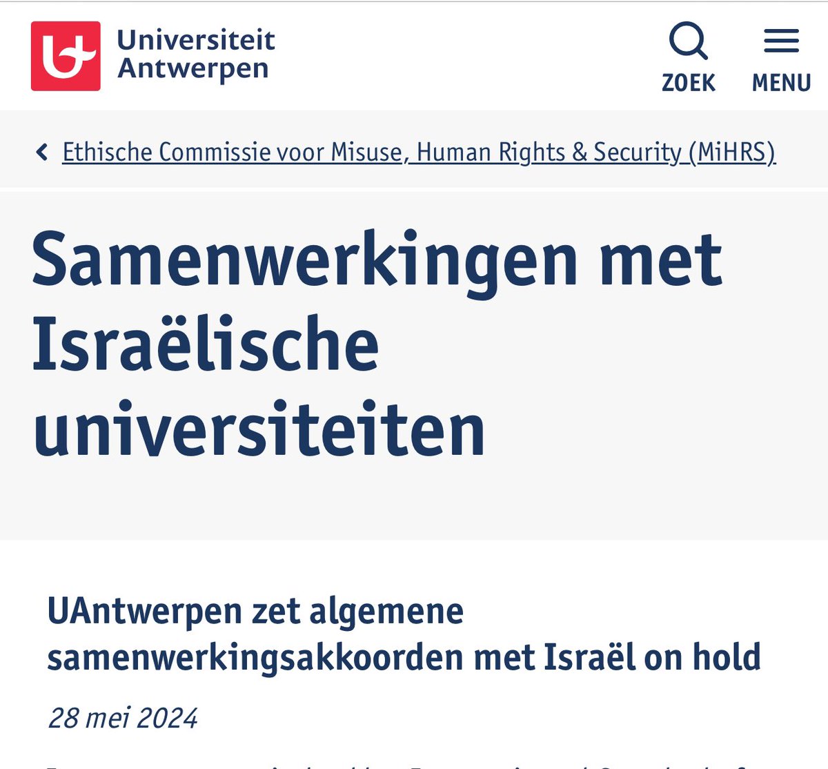 University of Antwerp 🇧🇪 Suspends all ‘general’ collaboration agreements with Israeli universities; Divests from an Israeli cybersecurity company - as announced by current & elected rectors to @UAntwerpen student encampment. Power to the students! ✊🏽🍉 #StopGenocide