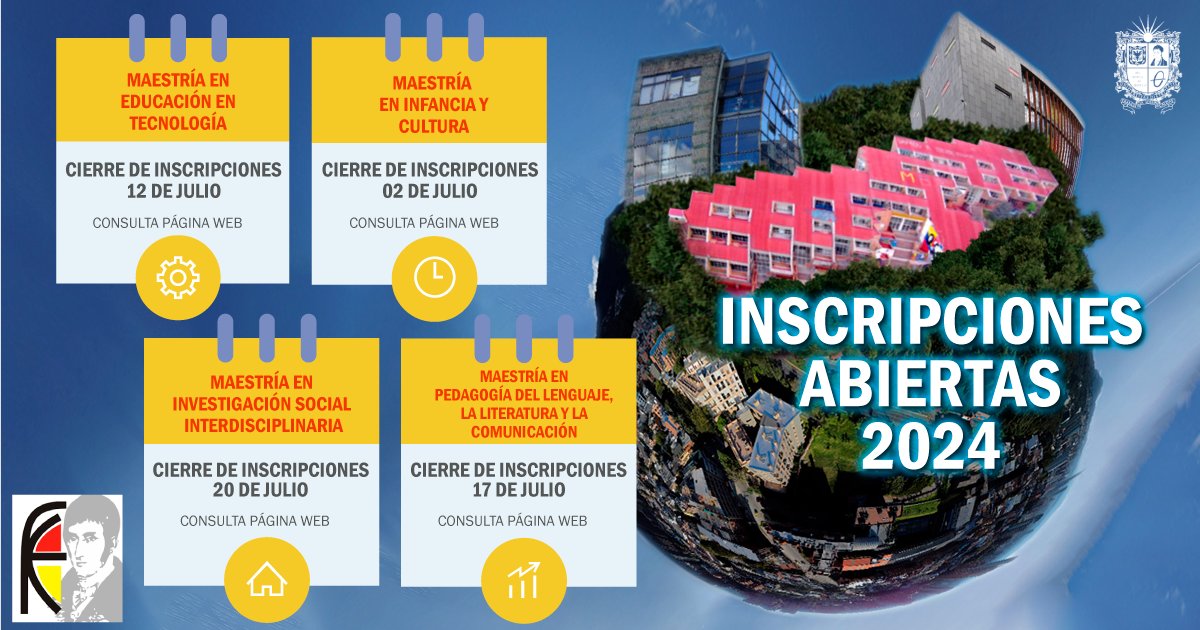 ¿Sabías que en este momento se encuentran abiertas las inscripciones de 11 programas de posgrado de la Facultad de Ciencias y Educación?
Revisa el que más se adecue a tu interés posgradual y se parte de uno de nuestros posgrados: fciencias.udistrital.edu.co/programas-posg…