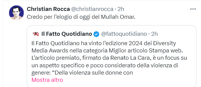 In un paese normale un giornale a cui viene riconosciuto un premio riceverebbe anche i complimenti dei giornalisti di altri giornali. Qui abbiamo questa roba qui. Ma chissà perché non hanno premiato Linkiesta: è un mistero. @Zerovirgola2 @VigilanzaT @fattoquotidiano