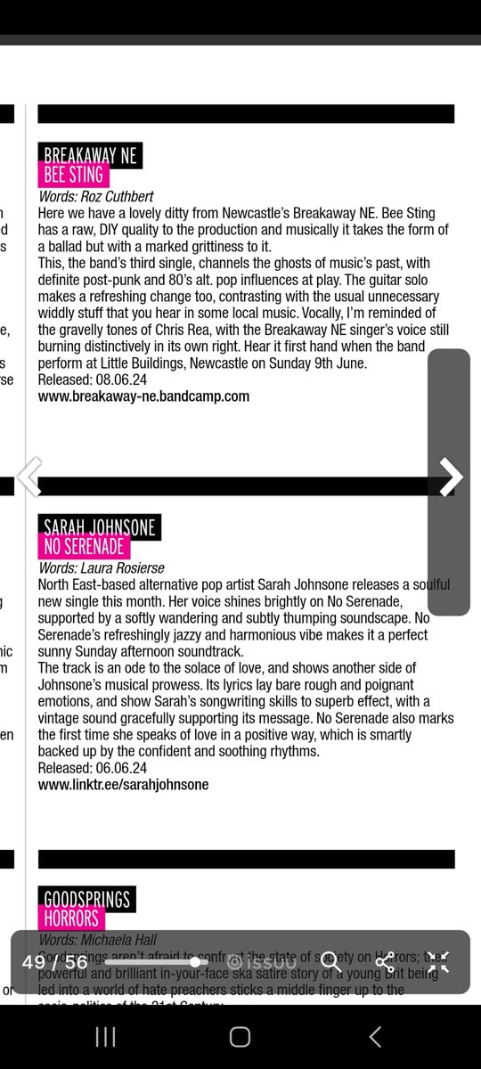 StephenFDewar's tweet photo. Great review in @narc_magazine this month of our new single Bee Sting out on the 8th June. Come and see us play at Little Buildings on the 9th. #BreakawayNE https://t.co/afUaF1NK2F