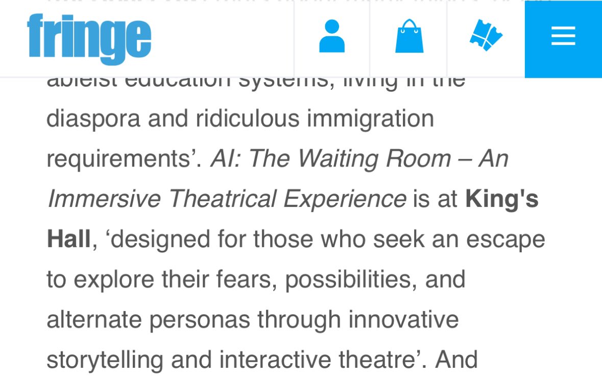 TWRnyc's tweet photo. Starting a new X account! So pleased to have our show featured on the @edfringe announcement of shows ! 

#thewaitingroomnyc #edfringe #openai  #ai #immersivetheater #immersiveexperience #aiart #aiartwork #womenowned https://t.co/8P2DxRkJsr