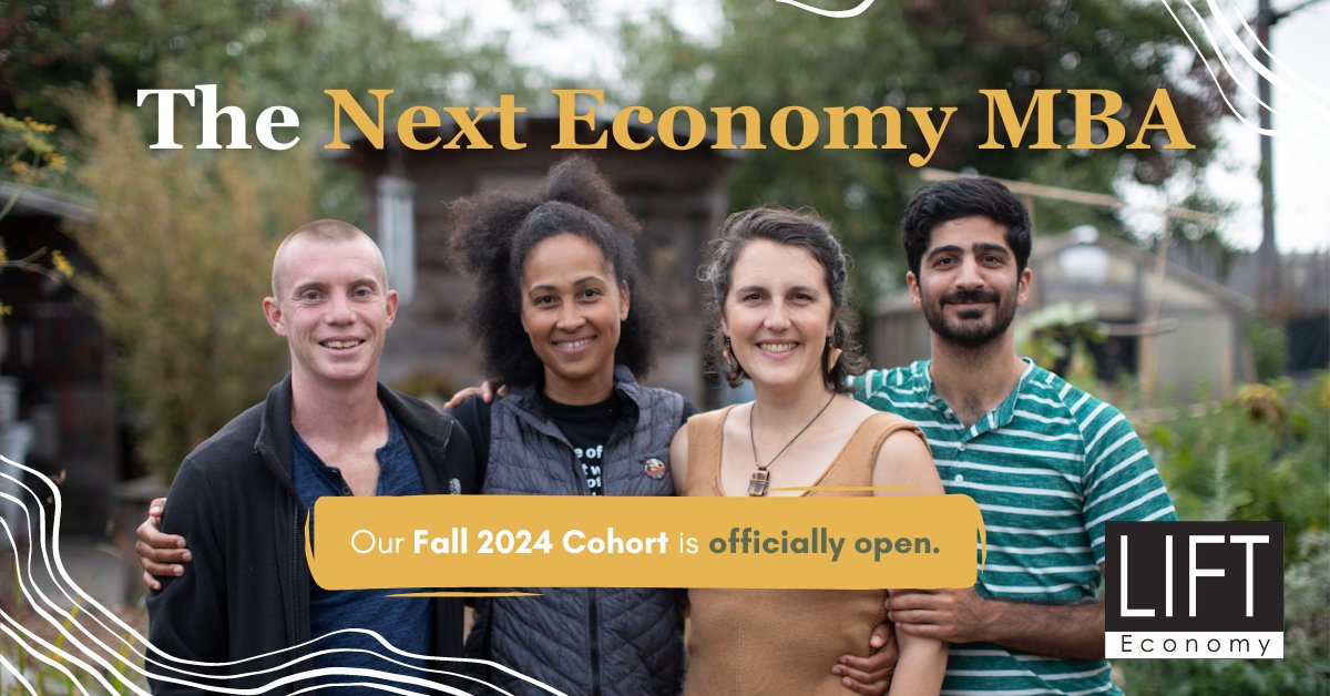 Registration for the fall cohort of #NextEconomyMBA is officially open! Join @lifteconomy and changemakers from around the world on a nine-month learning journey to create a regenerative + just economy. Learn more and register for a free intro: hubs.li/Q02ySg-J0