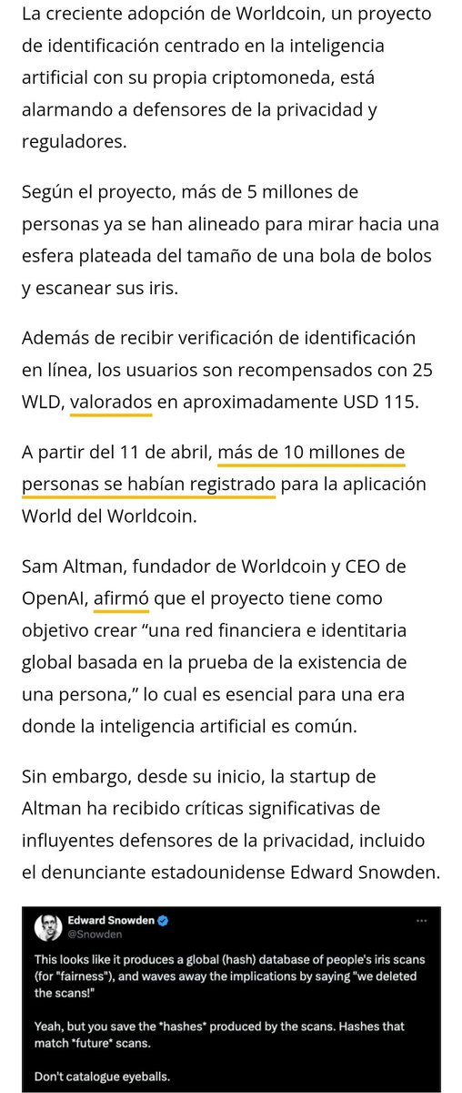 ⚠️ Milei y su embajador Werthein se reunieron con la cúpula de la empresa Worldcoin, una corporación siniestra que está siendo prohibida en todo el mundo porque se dedica a recopilar datos biométricos con fines poco claros. Alemania, India, España, Brasil y otras naciones