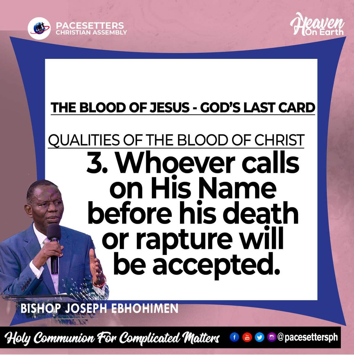 THE BLOOD OF JESUS; GOD’S LAST CARD - QUALITIES OF THE BLOOD OF CHRIST

#ThebloodofJesusGodslastcard
#Themysteryoftheblood
#Holycommunionforcomplicatedmatters
#EndofmonththanksgivingService
#Plantedbythewaters
#Heavenonearth
#Pacesettersph