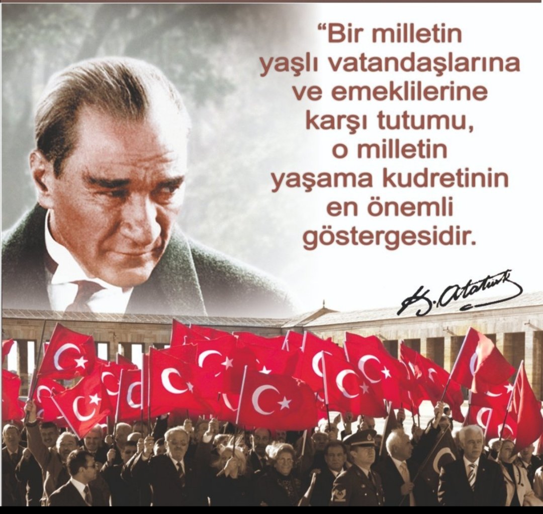 Bir milletin yaşlı vatandaşlarına ve emeklilerine karşı tutumu o milletin yaşama kudretinin en önemli göstergesidir. Mustafa Kemal Atatürk #EmekliyeÇareSeyyanen #5000KısmiyeÇare @isikhanvedat @memetsimsek @RTErdogan
