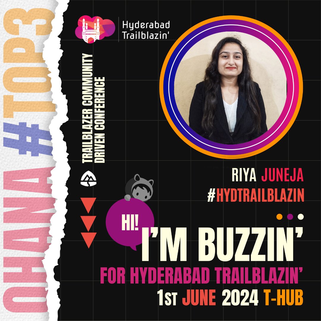 Riya Juneja (@sfdcriyajuneja) on Twitter photo Excited to be a part of this wonderful event happening on 1st Jun.
See you at <a href="/HydTrailblazin/">Hyderabad Trailblazin'</a>, fellow #Trailblazers!
Let's connect and explore the future of <a href="/salesforce/">Salesforce</a> together.
#HyderabadTrailblazin #Salesforce #HydTrailblazin #TrailblazerCommunity Excited to be a part of this wonderful event happening on 1st Jun.
See you at <a href="/HydTrailblazin/">Hyderabad Trailblazin'</a>, fellow #Trailblazers!
Let's connect and explore the future of <a href="/salesforce/">Salesforce</a> together.
#HyderabadTrailblazin #Salesforce #HydTrailblazin #TrailblazerCommunity