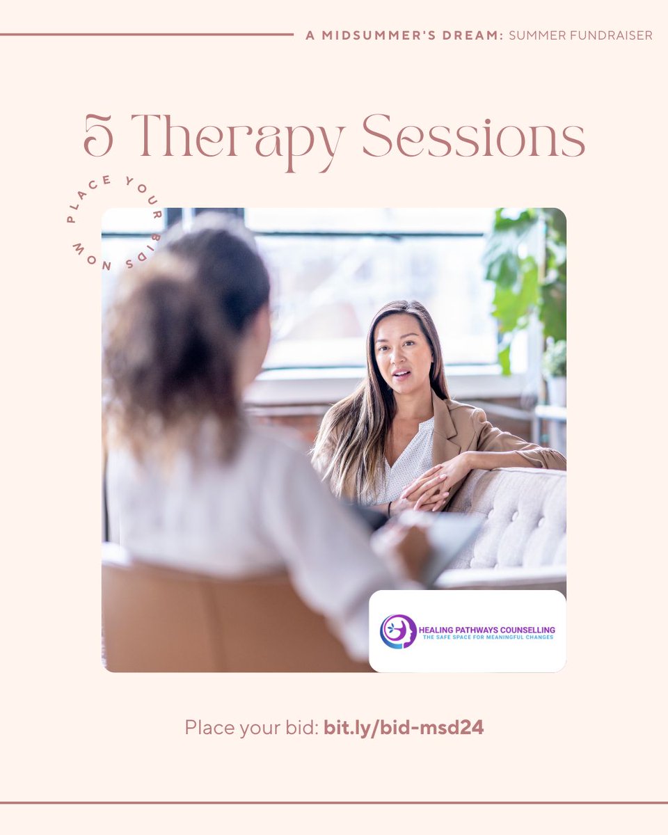 WomensCentreON's tweet photo. Bid online now at https://t.co/eQoqn8zPgI!

🧠 Transform your well-being with 5 therapy sessions at Healing Pathways. Specializing in mindfulness, trauma-focused therapy, and more. 🌟

#MSD2024 #DreamBigTWC #MentalHealth #HealingPathways https://t.co/VHHxR9OV0s