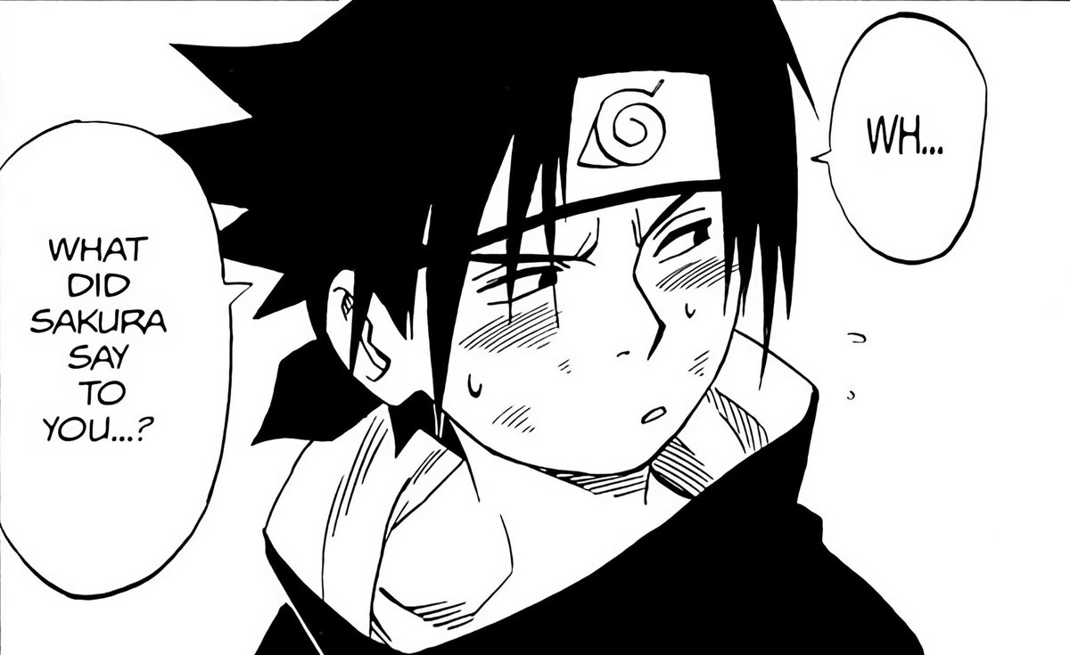 It's kinda funny how Sasuke tried to hard to craft this bad boy, idgaf persona, only to turn into a blushing mess within 4 chapters 😭.