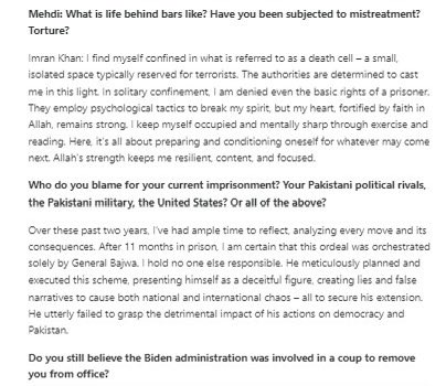 Imran Khan is living in Adiala Jail & running his cult like a warlord of a failed state. He occupies a luxurious 7-room cell with exercise machines, and his food bill alone exceeds half a million Pakistani Rupees per month. From jail, he tweets against the Army Chief and the