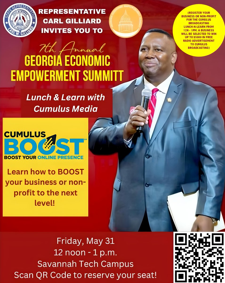 Don't miss the 7th annual Georgia Economic Empowerment Summit at Savannah Tech Campus on Friday, May 31st from 12-1p!