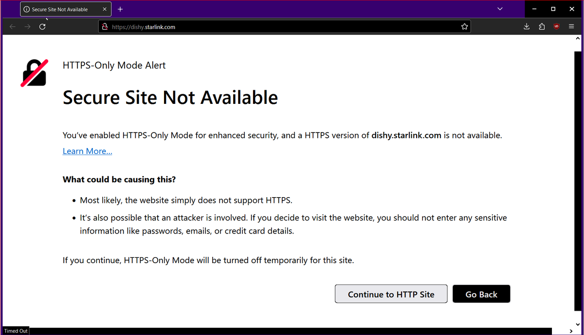 jakimfett's tweet photo. Since on some level #ElonCouldFixThis (if he used his own gear), I'm gonna boost this on his network.

The reason https://t.co/AiO4H2fEEB doesn't work anymore is because @Starlink isn't (currently) doing anything clever to present a secure page there.

Why not do HTTPS? https://t.co/Q5yR2U0gIg