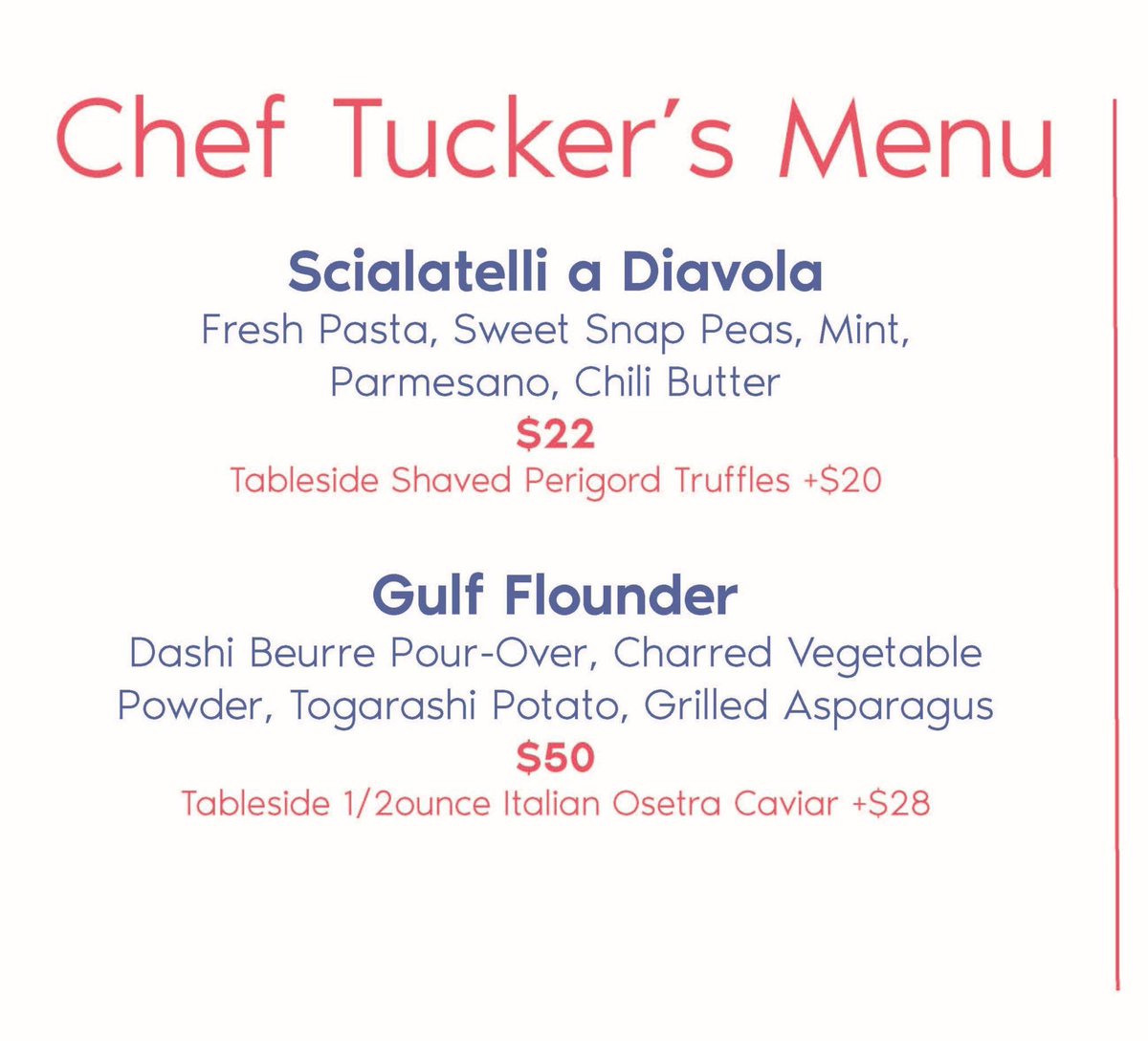 NEXT LEVEL CHEF winner Chef Tucker Ricchio is back at Four Flamingos! Catch her May 30 - June 2nd and enjoy a selection of menu items created by Chef just for her visit. Book your table today. sevenrooms.com/reservations/v…