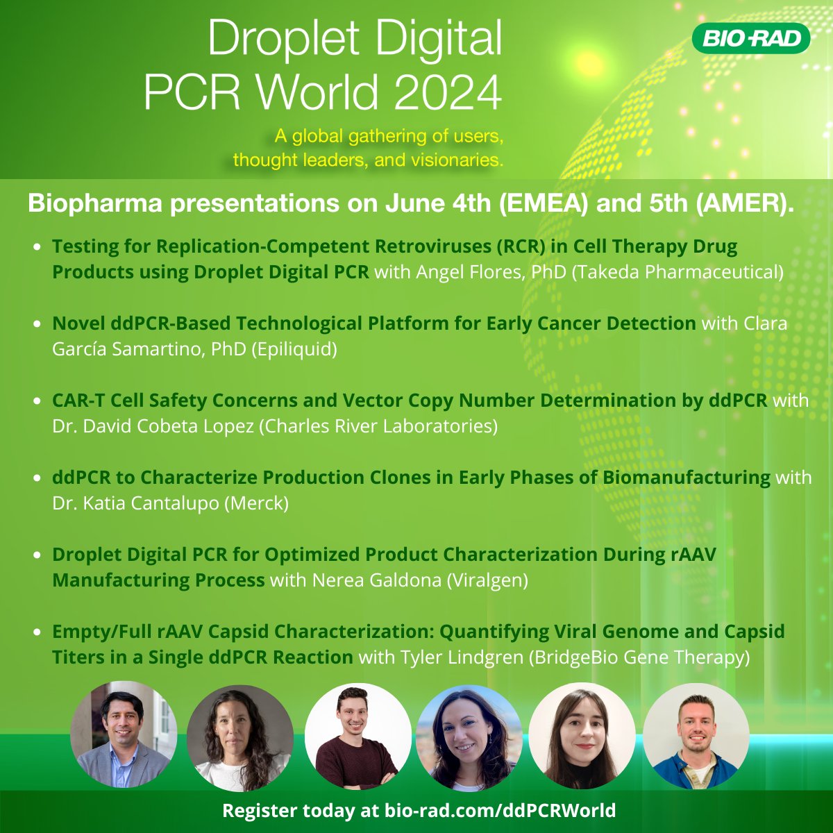 Join us at ddPCR World 2024 on June 4th &amp; 5th for biopharma sessions featuring speakers from Takeda, Merck, Charles River Laboratories, and more!  Learn more about the impressive lineup of speakers &amp; other exciting sessions happening at ddPCR World 2024: ow.ly/2vwt50RZe2y