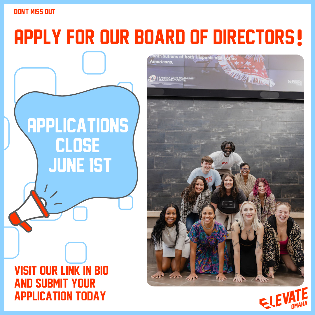 Our application period for the Board of Directors is ending soon. If you are interested, visit our page to learn more about this position and apply here: elevateomaha.org/join-our-team. Let's elevate young people together to make a difference in our community!🌟