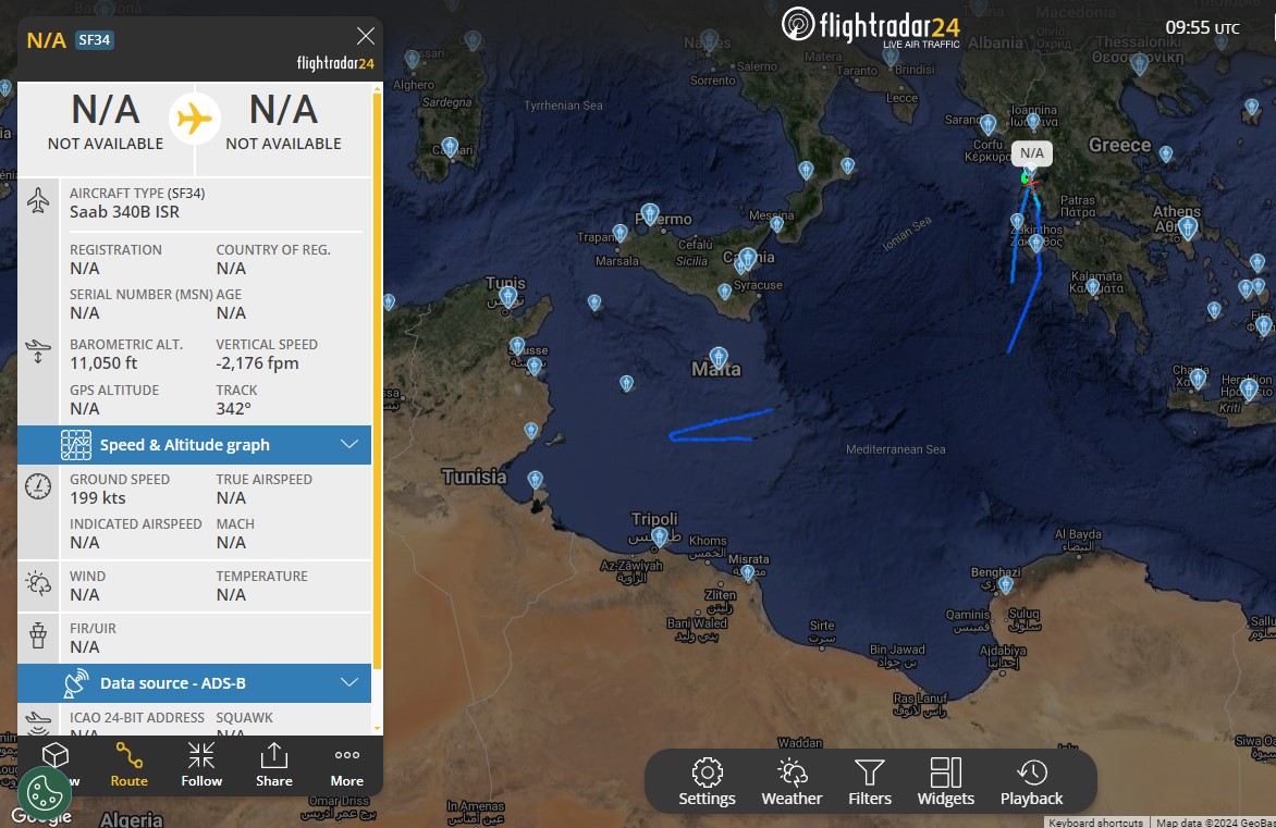 Laurent_Le_Bloa's tweet photo. Over Mediterranean Sea along #Libya coasts
US MQ-4C TRITON #BLKCATS
#CAE_Aviation SAAB340-ISR #LXC44 fm #Preveza #Greece https://t.co/3V7TrDse2R