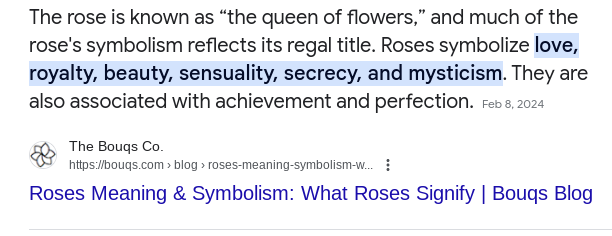 @muhaaamii Roses mean love, royalty, sensuality, secrecy, and mysticism. Makes sense.