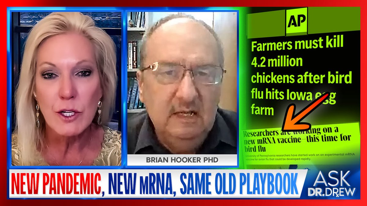 Looking forward to a great show today with @BrianHookerPhD -- We'll be talking about #BirdFlu, #GainOfFunction, new mRNA 'vaccines', culling herds, and the brewing FearFest! Join us LIVE at 3:00pm PT/6:00pm ET on DrDrew.TV! #FactsNotFear #RightSideOfHistory @DrDrew