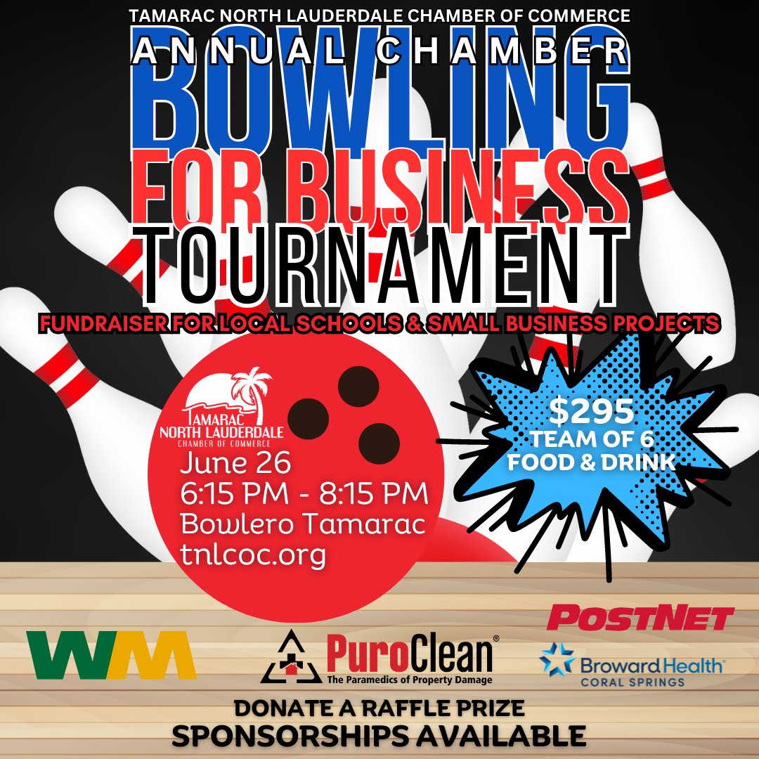 Help us fundraise for Tamarac and North Lauderdale schools - enter a team, sponsor a lane, donate a raffle prize. Sponsorships still open. Promote, engage, giveback.
#tamarac #northlauderdale #supportingschools #suppotlocal tnlcoc.org