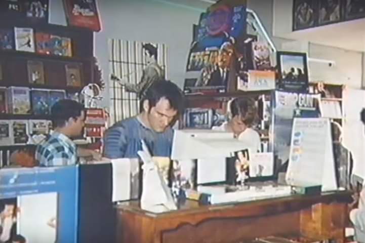 Quentin Tarantino working at a video rental store in California during the 80's.