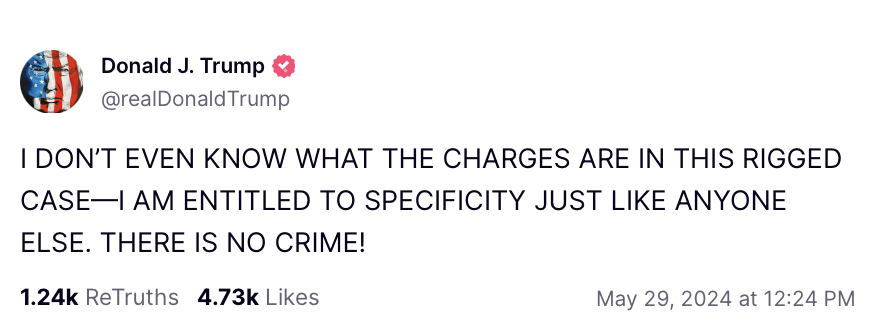 April 4th, 2023...

Judge: Do you understand these charges?  
Trump: Yes.