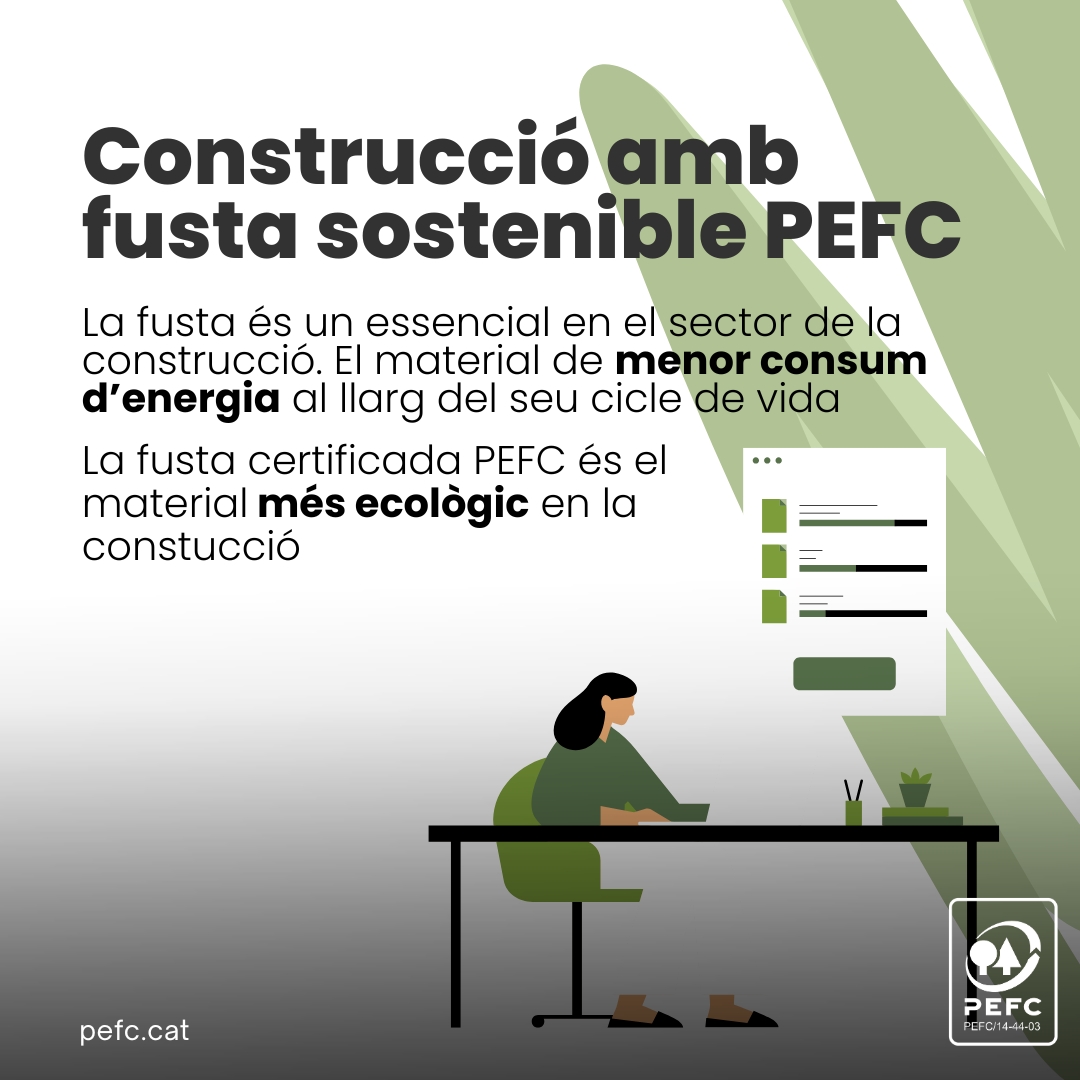 🌲 La #fusta és un pilar fonamental en la construcció #sostenible. La fusta és el material que menys energia consumeix durant el seu cicle de vida, la fusta certificada #PEFC és l'opció més ecològica per als teus projectes constructius. 🏡💚 #PEFCCatalunya #Sostenibilitat