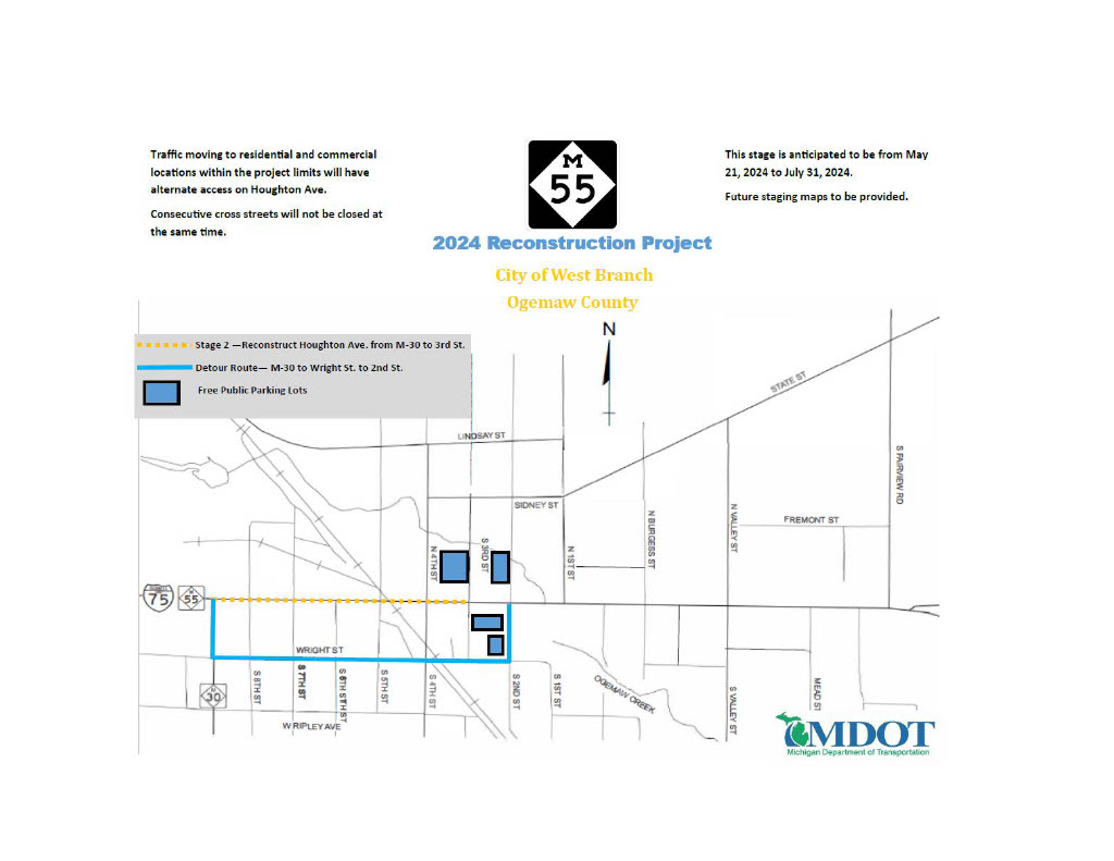 mymichhealth's tweet image. TRAFFIC ALERT: Making your way to MyMichigan Health Park in West Branch? Give yourself some extra time to navigate detours in the area. #MDOT has begun their reconstruction of Houghton Ave, from M-30 to 3rd St. Detour will take drivers from M-30 to Wright St to 2nd St.