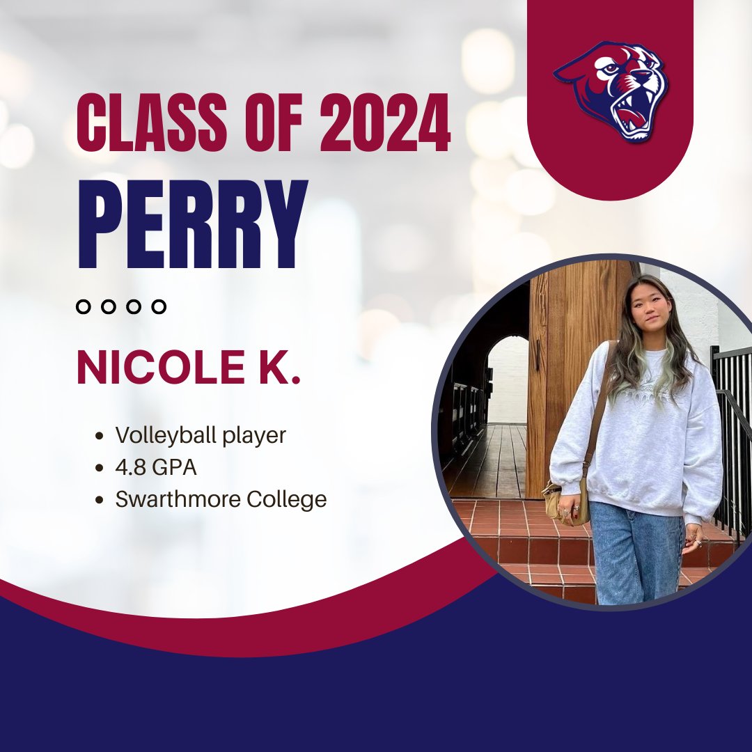 Nicole K. had a 4.8 GPA while playing both club and school volleyball, serving at various school clubs, and working. She will attend Swarthmore College to further her education and play volleyball for the school. #WeAreChandlerUnified #Classof2024 @PerryPumas07