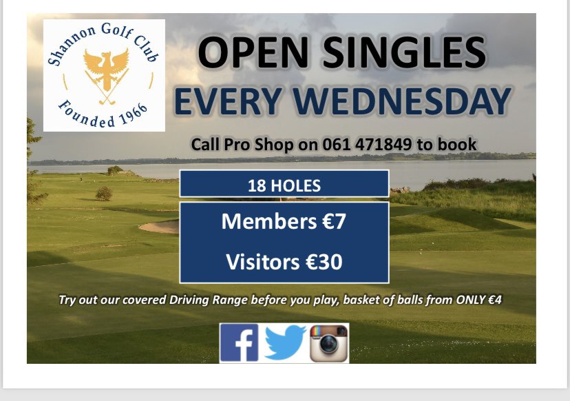 Did you know <a href="/GolfShannon/">ShannonGolfClub</a> is one of the best parkland courses in Munster? Did you also know it is in unreal condition at the moment? Well get on down here any Wednesday and find out for yourself, and try out the best greens around for only €30!! #OpenSingles #shannongolf