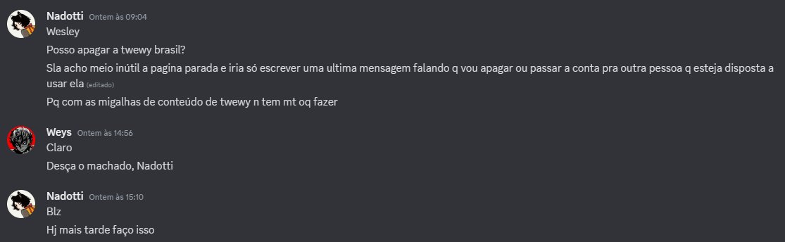 TwewyBrasil's tweet photo. Ent n tem mais oq fazer e recebi a honra de acabar com a página mas se alguém estiver afim de herdar essa praga é só avisar q eu passo com prazer https://t.co/Q7xIb1PxhB