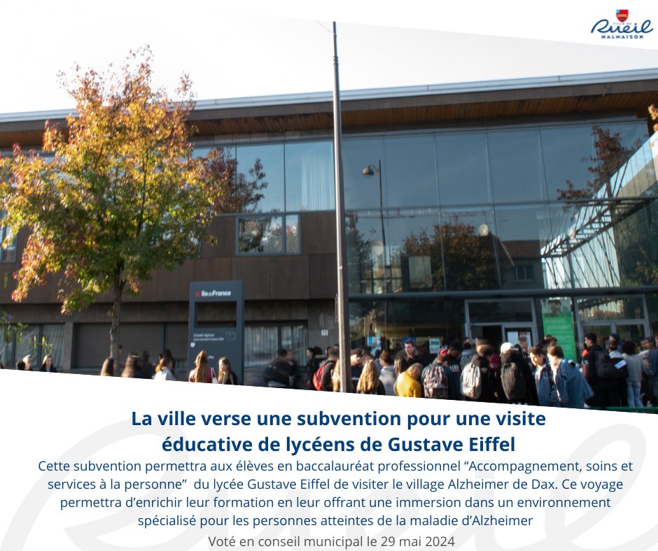 #ConseilMunicipal Cette subvention permettra aux élèves en baccalauréat professionnel “Accompagnement, soins et services à la personne” du lycée Gustave Eiffel de visiter le village Alzheimer de Dax.