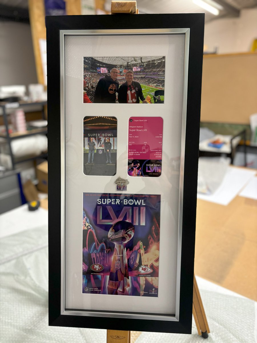 First4frames's tweet image. Lucky customers wanted something to remember their Superbowl experience. We mounted the program in the frame along with the badge &amp;amp; printed off the tickets &amp;amp; photographs to fit in the layout. Two happy customers as they had 2 done with different seat No’s. first4frames.co.uk
