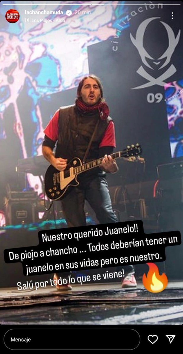 🚨🚨🚨ATENCIÓN🚨🚨🚨
La Chancha Muda en su cuenta de Instagram ¿despidiendo? a Juanchi Bisio, ex guitarrista de Los Piojos en 2008-2009

'De piojo a chancho. Salú por todo lo que se viene!' 👀